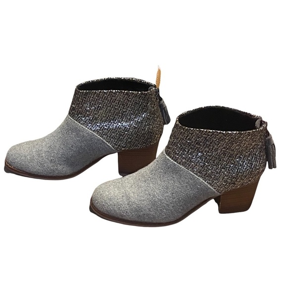 Toms ‘Leila’ Grey Felt Metallic Boucle Ankle Boots - Picture 4 of 9